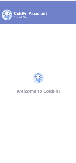 ColdFit welcome screen showing the AI assistant greeting